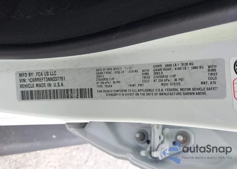 2022 Ram 1500 Big Horn 4X2 5'7 Box z USA, uszkodzony, nr VIN 1C6RREFT3NN337761